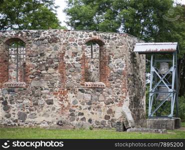 Wusterhausen / Dosse, Ostprignitz-Ruppin, Brandenburg, Germany - church ruin. This church was built the 13th century as a gothic church and rebuilt in 1700 in baroque style. Since 1973 only the enclosing walls are standing, because the rest was reduced due to disrepair.