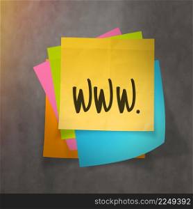 ""www dot com" text on sticky note paper on wall texture"