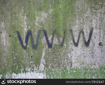 WWW internet url. Www internet address url written with black paint on a grunge gray concrete wall with green moss