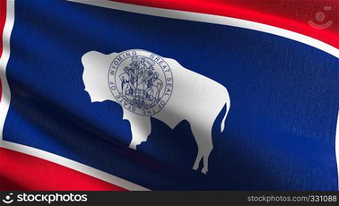 Wyoming state flag in The United States of America, USA, blowing in the wind isolated. Official patriotic abstract design. 3D rendering illustration of waving sign symbol.