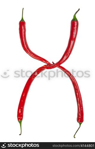 X letter made from chili, with clipping path