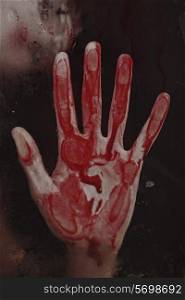 &#x9;Human hand with blood. Halloween theme.