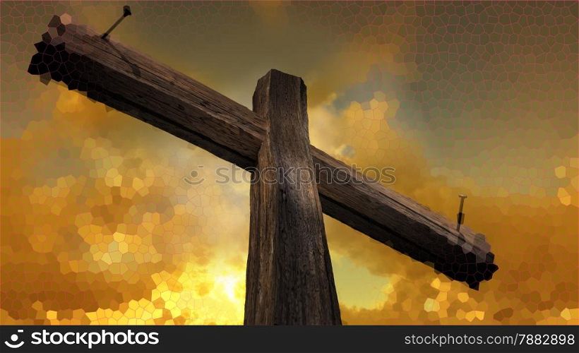 &#x9;&#xA;&#xA;Wooden cross against the sky with shining rays