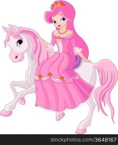 &#xA;Beautiful princess with pink dress riding horse