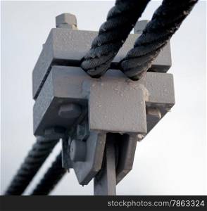 &#xA;Detail of a suspension bridge close up. Shallow depth of field.&#xA;
