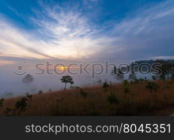 &#xA;Mountain valley during sunrise at Thung Salaeng Luang National Park, Phitsanulok, Thailand