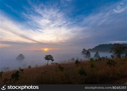 &#xA;Mountain valley during sunrise at Thung Salaeng Luang National Park, Phitsanulok, Thailand