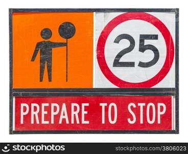 &#xA;old prepare to stop traffic sign on white background