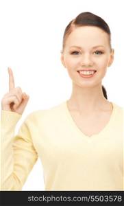 &#xA;picture of attractive young woman with her finger up&#x9; &#xA;