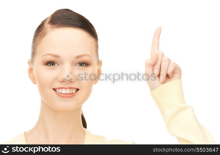 &#xA;picture of attractive young woman with her finger up&#x9; &#xA;