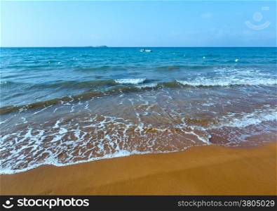 Xi Beach with red sand. Morning view (Greece, Kefalonia). Ionian Sea.