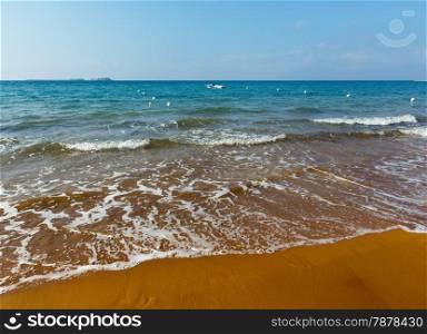 Xi Beach with red sand. Morning view (Greece, Kefalonia). Ionian Sea.