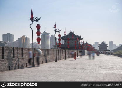 Xian city wall. The largest monument of Chinese architecture. Xian city wall.