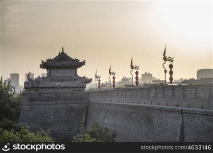 Xian city wall. The largest monument of Chinese architecture. Xian city wall.