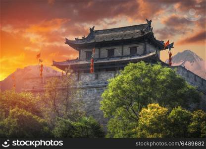 Xian city wall. The largest monument of Chinese architecture. Xian city wall.