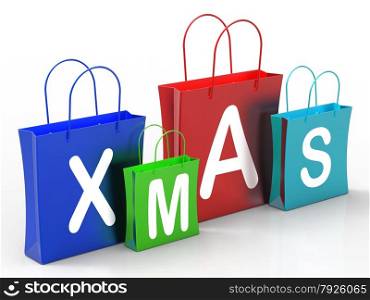 Xmas Shopping Bags Show Retail Stores Or Buying