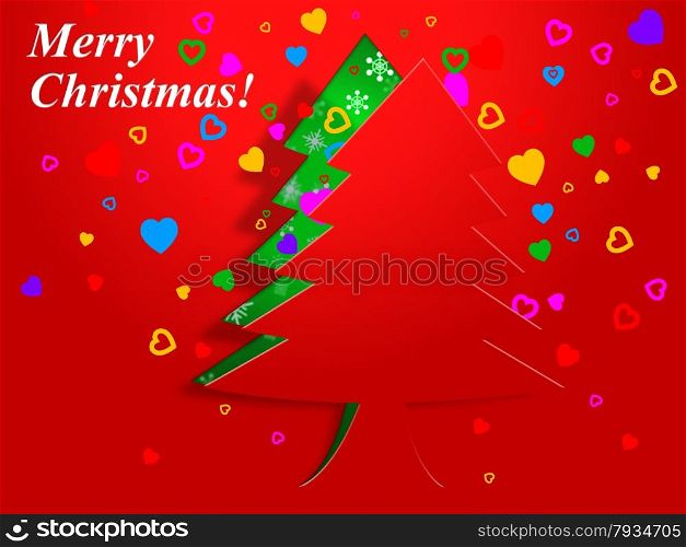 Xmas Tree Indicating Merry Christmas And Greeting