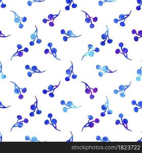 XMAS watercolor Branch Berry Seamless Pattern in Blue Color. Hand Painted background or wallpaper for Ornament, Wrapping or Christmas Gift.. XMAS watercolor Branch Berry Seamless Pattern in Blue Color. Hand Painted background or wallpaper for Ornament, Wrapping or Christmas Gift
