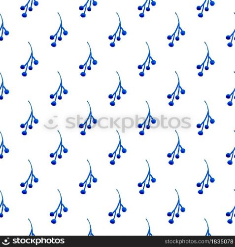 XMAS watercolor Branch Berry Seamless Pattern in Blue Color. Hand Painted background or wallpaper for Ornament, Wrapping or Christmas Gift.. XMAS watercolor Branch Berry Seamless Pattern in Blue Color. Hand Painted background or wallpaper for Ornament, Wrapping or Christmas Gift