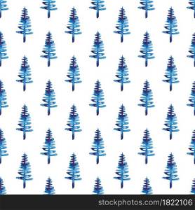 XMAS watercolor Fir Tree Seamless Pattern in Blue Color. Hand Painted Spruce Pine tree background or wallpaper for Ornament, Wrapping or Christmas Decoration.. XMAS watercolor Fir Tree Seamless Pattern in Blue Color. Hand Painted Spruce Pine tree background or wallpaper for Ornament, Wrapping or Christmas Decoration