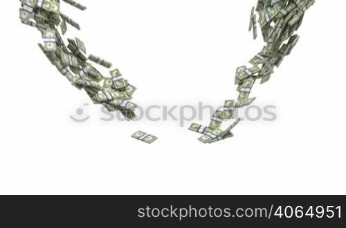 Y-shaped US dollar bundles flow with slow motion. Wealth and money