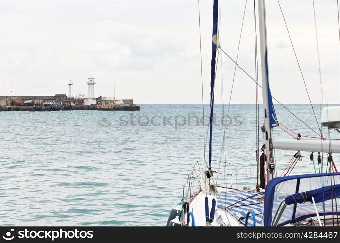 yacht and Black Sea on Yalta seafront, Crimea
