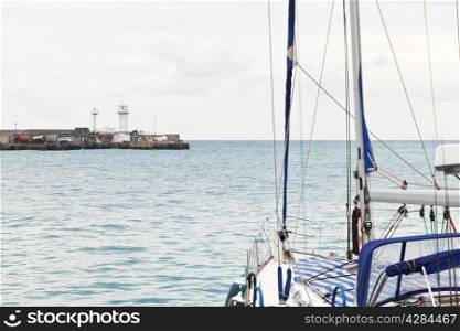 yacht and Black Sea on Yalta seafront, Crimea