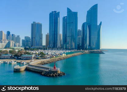 yacht harbor and lake-side tall buildings at busan south Korea