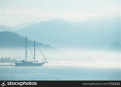 yacht in morning bay