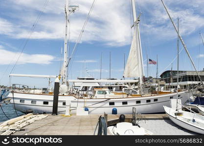 Yacht moored at dock