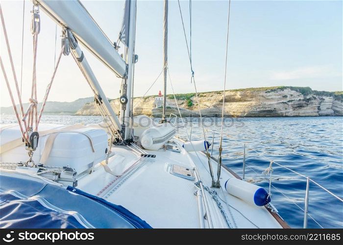yacht near Sardinia island and blue water sea. yacht near Sardinia island