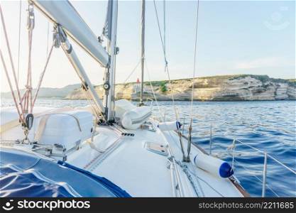 yacht near Sardinia island and blue water sea. yacht near Sardinia island