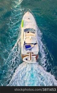 Yacht on the sea aerial vertical view