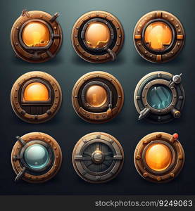 yacht porthole window game ai generated. round, ship metal, background frame yacht porthole window game illustration. yacht porthole window game ai generated