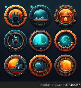 yacht porthole window game ai generated. round, ship metal, background frame yacht porthole window game illustration. yacht porthole window game ai generated