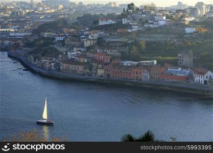 Yacht sailing Douro river in Porto, Portugal&#xA;