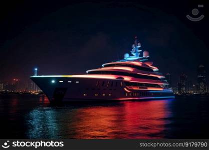 Yacht sea neon. Summer tourism cruise. Generate Ai. Yacht sea neon. Generate Ai