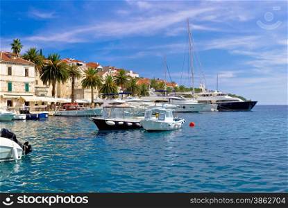 Yachting harbor of Hvar island, famous tourist destination of Croatia