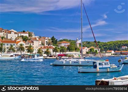 Yachting harbor of Hvar island waterfront view, Dalmatia, Croatia