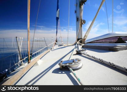 Yachting yacht sailboat sailing in baltic sea blue sky sunny day summer vacation. Tourism luxury lifestyle.