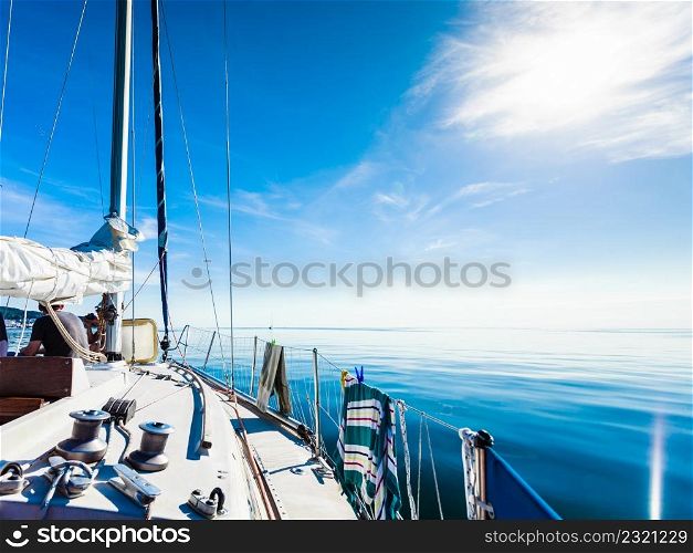 Yachting yacht sailboat sailing in baltic sea, summer vacation. Tourism luxury lifestyle.. Sailboat yacht sailing in blue sea. Tourism