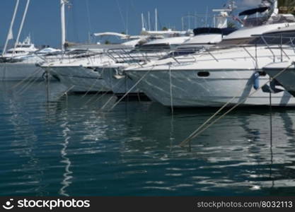 Yachts and mast reflection, Alcudia, Mallorca, Balearic islands, Spain.