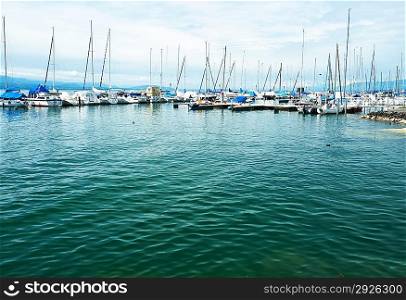 Yachts at Ouchy port marina, Lake Geneva, Lausanne, Switzerland