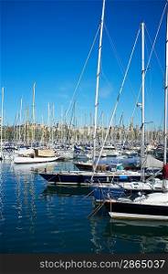 Yachts & boats in a harbour.