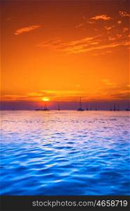 Yachts in beautiful tropical sea at sunset, Thailand