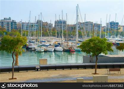 Yachts in famous Port Vell marina in Barcelona, Spain
