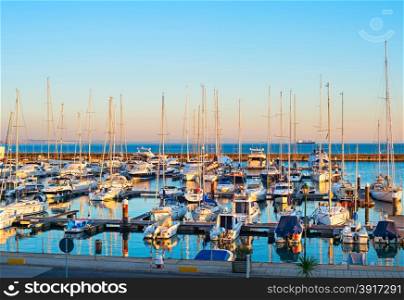 Yachts, sail boats and motorboats in marina of Cascais, Portugal