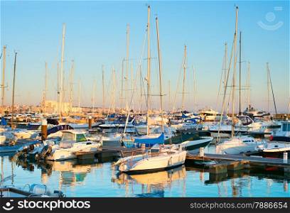 Yachts, sail boats and motorboats in marina of Cascais, Portugal.
