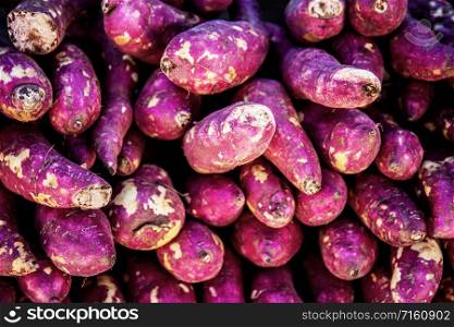 Yam in the countryside with the surface of texture background.