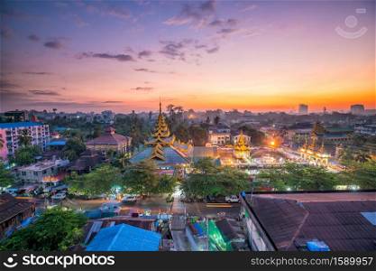 Yangon skyline in Myanmar with beautiful sunrise